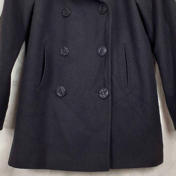 Marvin Richards wool blend double breasted pea coat Size 4 Black Nautical Navy - Picture 6 of 12